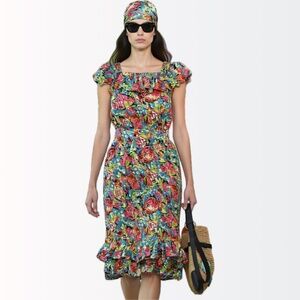 Michael Kors Collection $1975 Runway Ruffle Floral Crepe de Chine Silk Dress 2-4